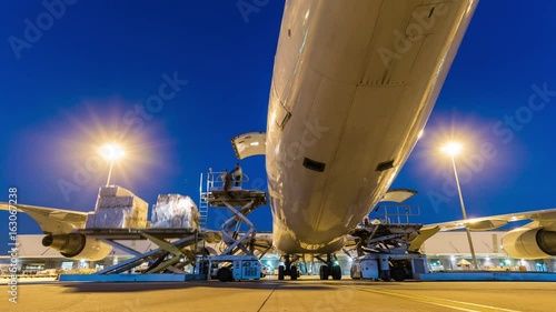 Business of air cargo freighter with import and export at twilight sky