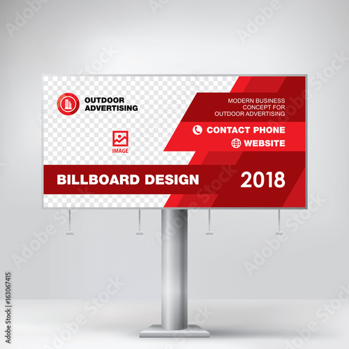Billboard banner design, red template for placement of photos and text