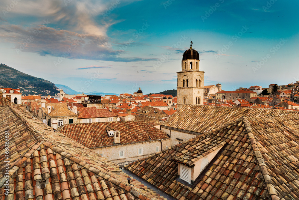 view over dubrovnik old town roofs in croatia