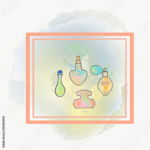  watercolor illustration of perfume bottle.