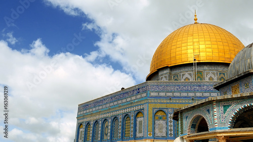 Dome of the Rock in Jerusalem over the Temple Mount. Golden Dome is the most known mosque and landmark in Jerusalem and sacred place for all muslims. photo