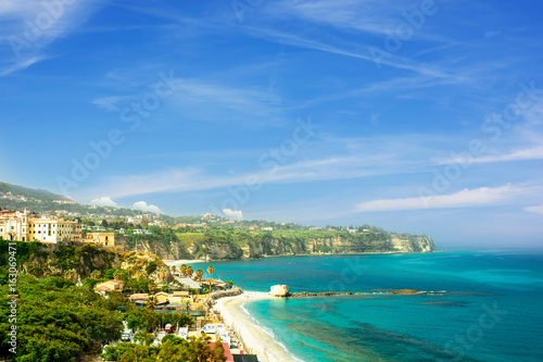 beautiful view of the public beach in Tropea , sothern Italy