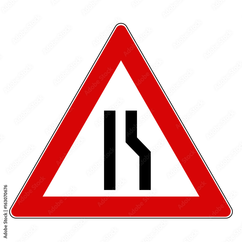 Verkehrsschild Gefahr Verengte Fahrbahn Einseitig Rechts Verkehrsschild Gefahr Verengte Fahrbahn Einseitig Rechts