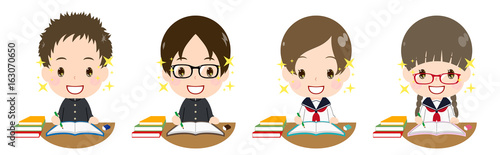 勉強する学生セット　希望
