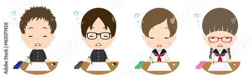 テストを受ける学生　うとうと