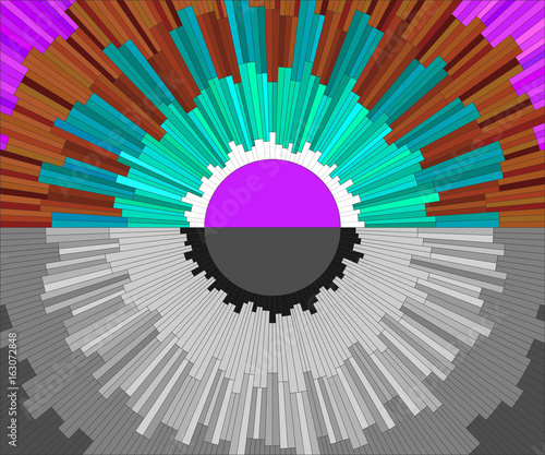 Sunrise, violent sun with black and white specular reflection