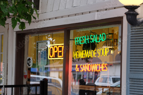 Summer on the patio at the soup and sandwich shop