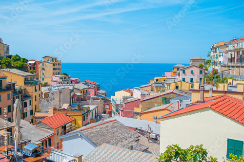 View on architecture of old italian village. Riomaggiore is one of the most popular old village in Cinque Terre, taly