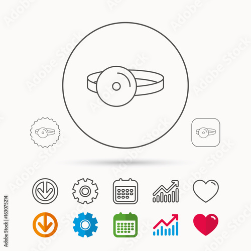 Medical mirror icon. ORL medicine sign. Otorhinolaryngology diagnosis tool symbol. Calendar, Graph chart and Cogwheel signs. Download and Heart love linear web icons. Vector