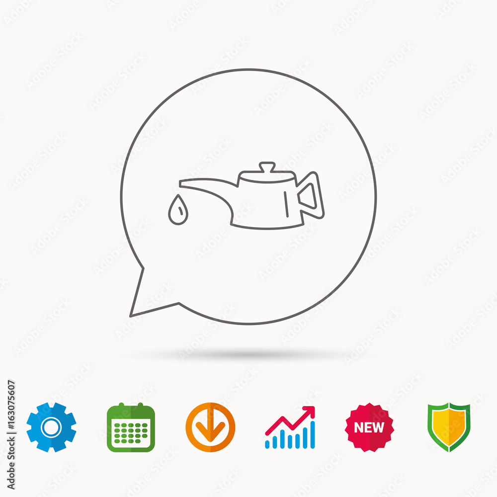 Motor oil icon. Fuel can with drop sign. Calendar, Graph chart and Cogwheel signs. Download and Shield web icons. Vector Motor oil icon. Fuel can with drop sign. Calendar, Graph chart and Cogwheel signs. Download and Shield web icons. Vector
