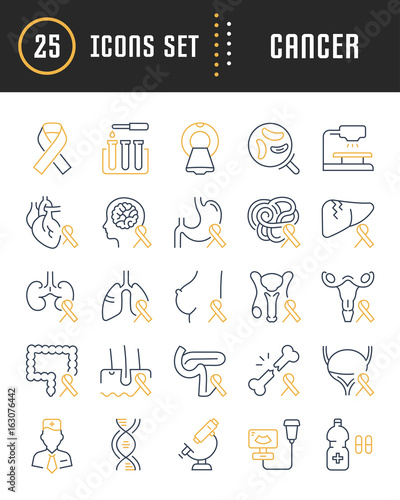 Set Vector Flat Line Icons Cancer