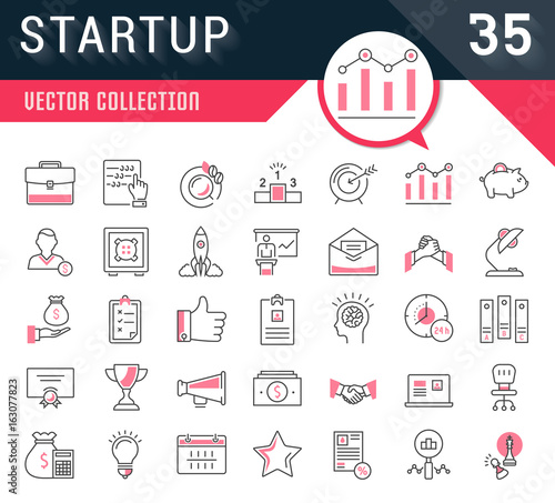 Set Vector Flat Line Icons Startup