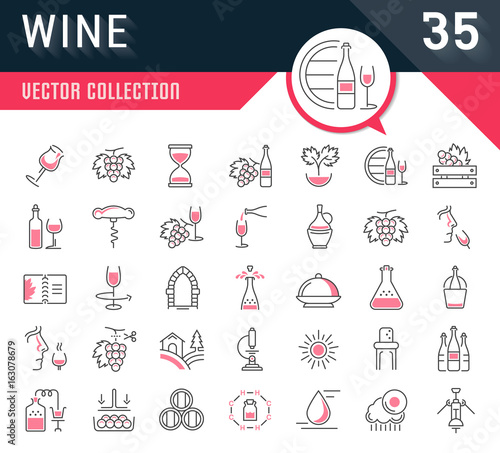 Set Vector Flat Line Icons Wine