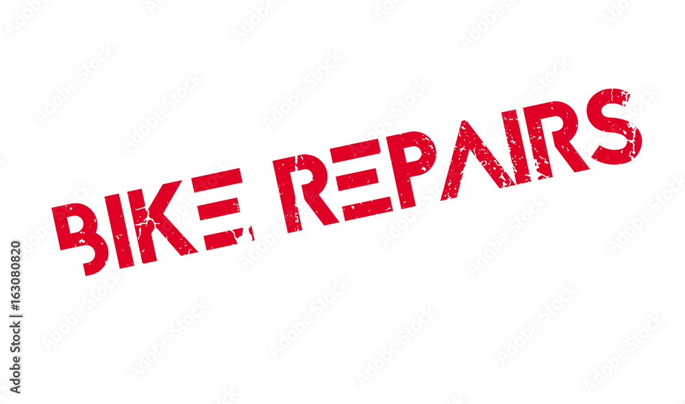 Bike Repairs rubber stamp. Grunge design with dust scratches. Effects can be easily removed for a clean, crisp look. Color is easily changed.