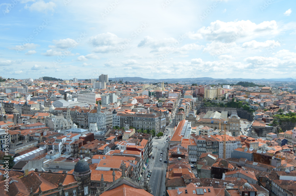 High City View from Clérigos Church Tower in Porto, Portugal
