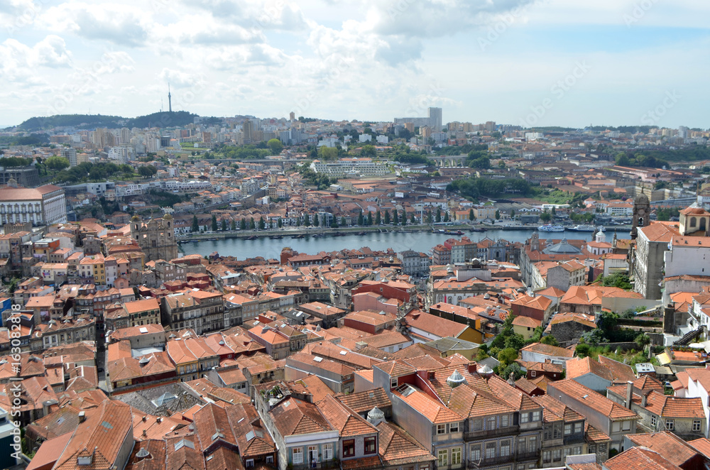 Douro River High View from Clérigos Church Tower in Porto, Portugal