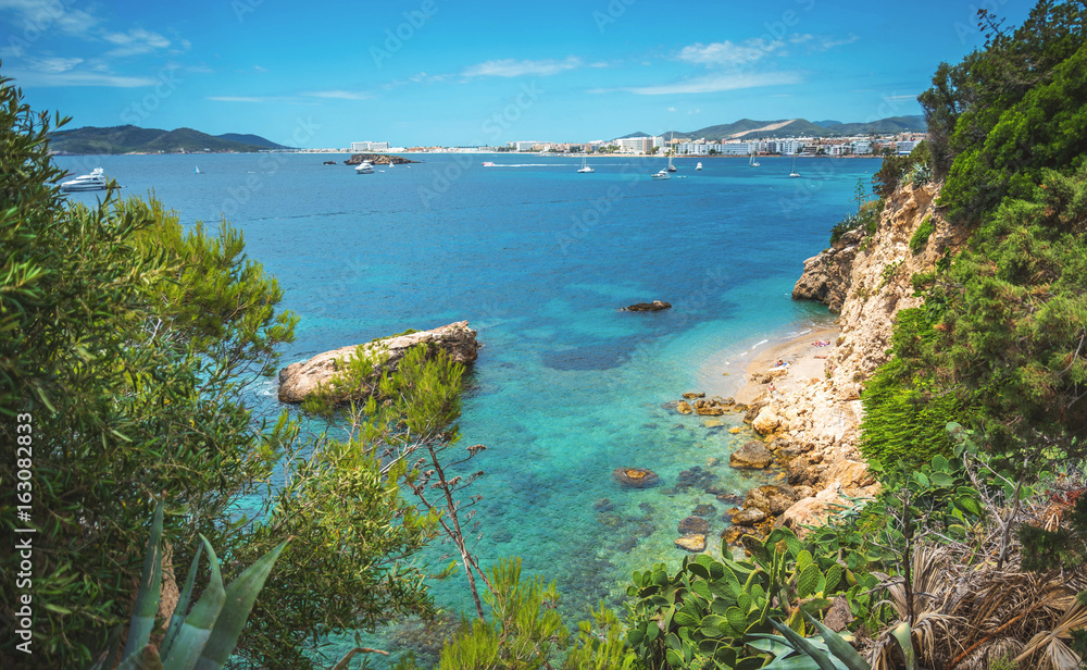 rocky coast Balearic Island, Ibiza, Figueretas, Los Molinos, 