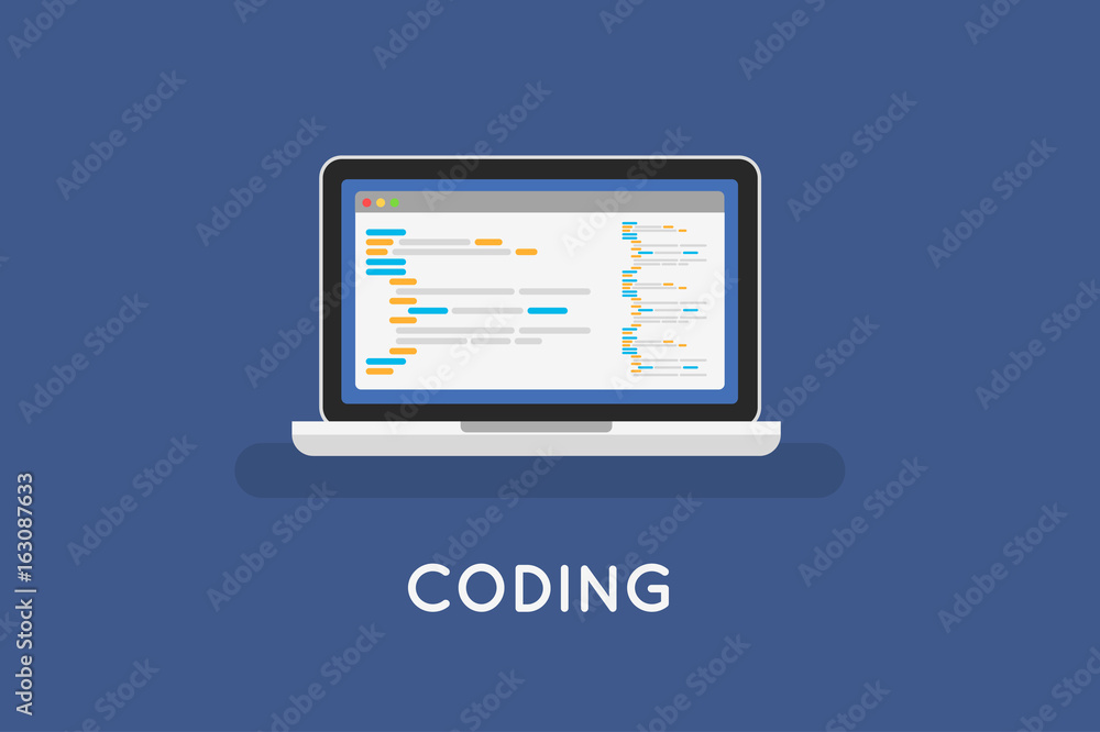 Coding php or html on laptop. Programming 