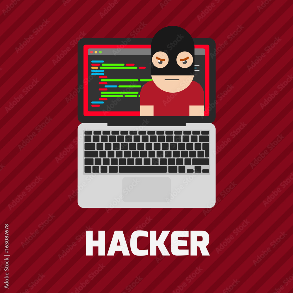 Hacker coding bug on laptop vector icon Hacker coding bug on laptop vector icon