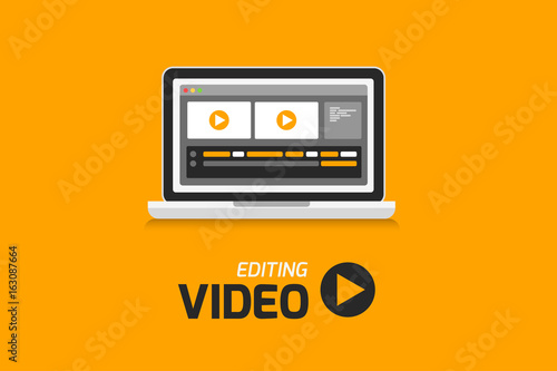Video production computer software on laptop. videographer icon