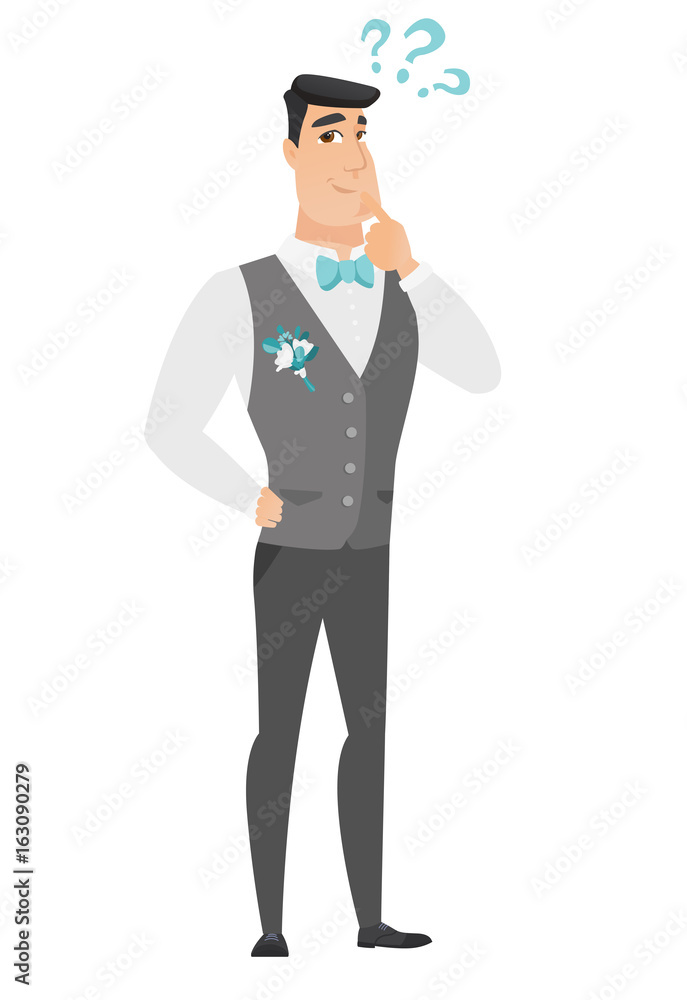 Thinking groom with question marks. Thinking groom with question marks.