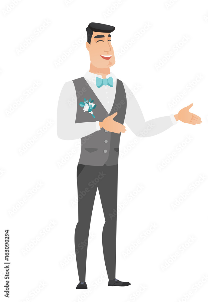 Young caucasian happy groom gesturing. Young caucasian happy groom gesturing.