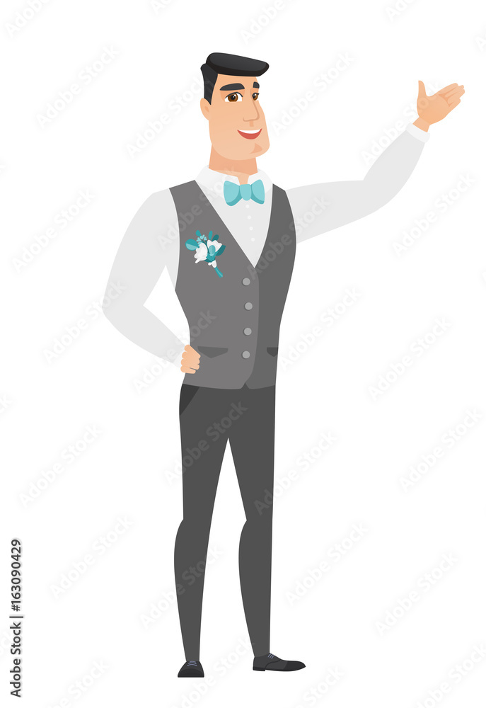 Caucasian groom showing a direction. Caucasian groom showing a direction.