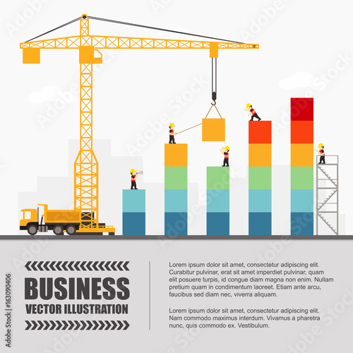 Crane and chart building. Infographic Template. Vector Illustration.