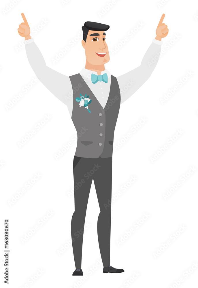 Groom standing with raised arms up. Groom standing with raised arms up.