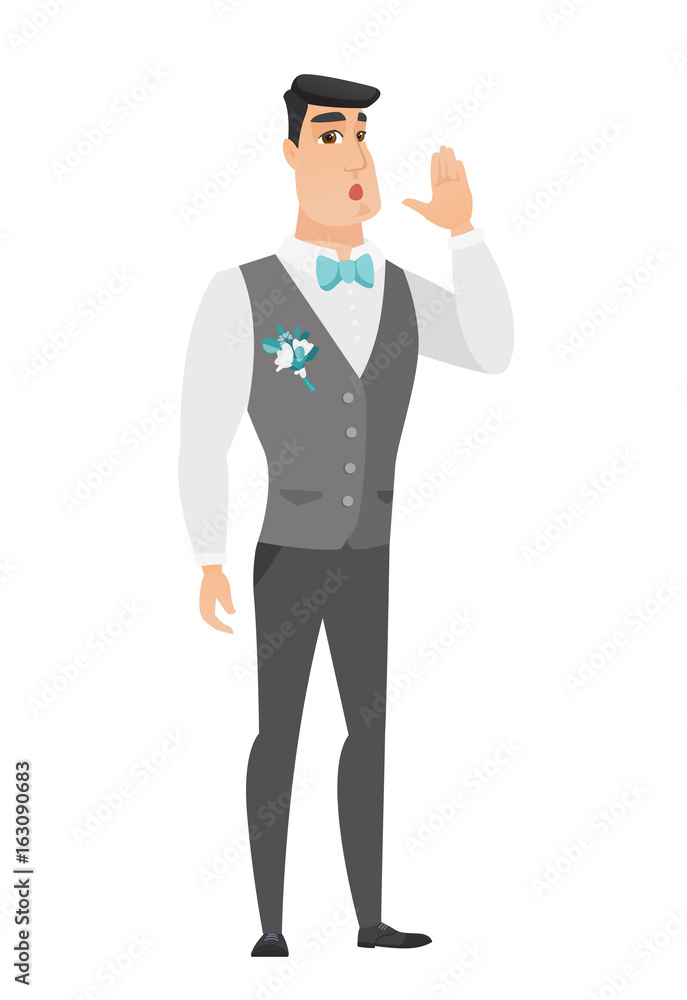 Caucasian groom calling for help. Caucasian groom calling for help.