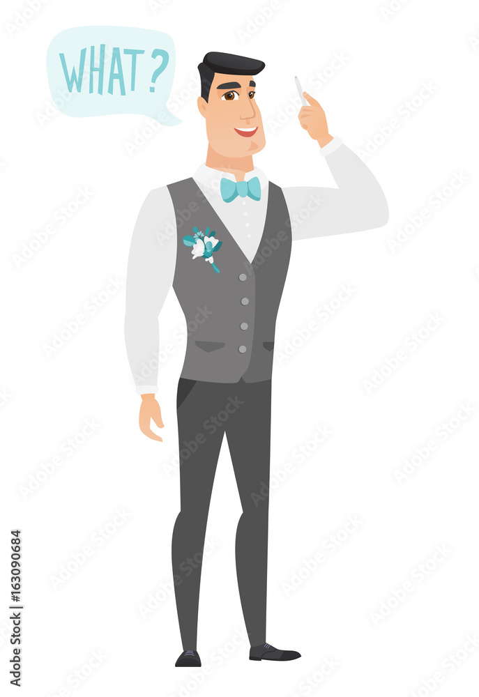 Groom with question what in speech bubble. Groom with question what in speech bubble.