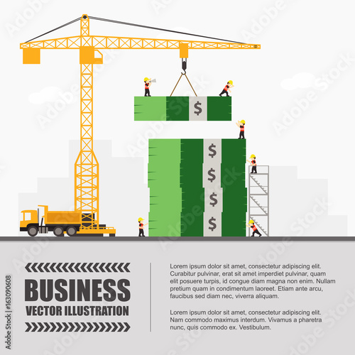 Crane and money building. Infographic Template. Vector Illustration.