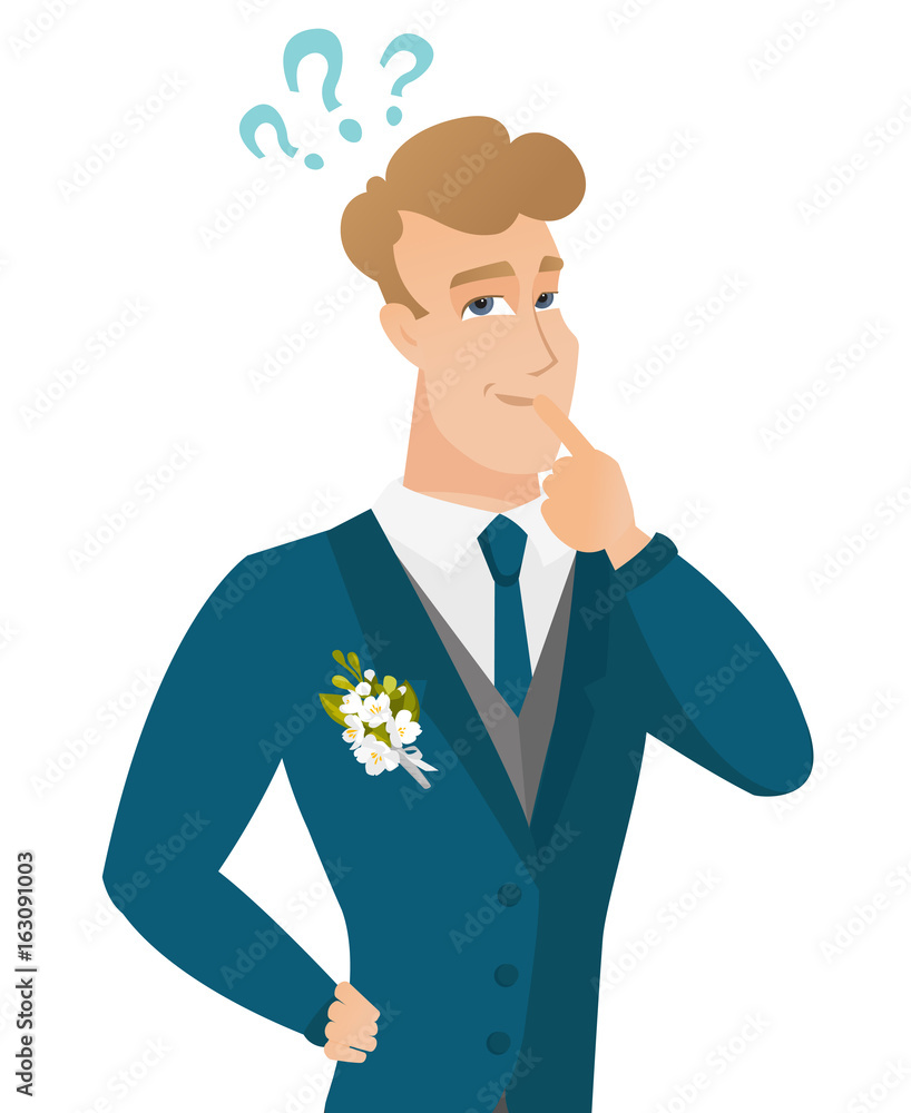 Young caucasian groom with question marks. Young caucasian groom with question marks.