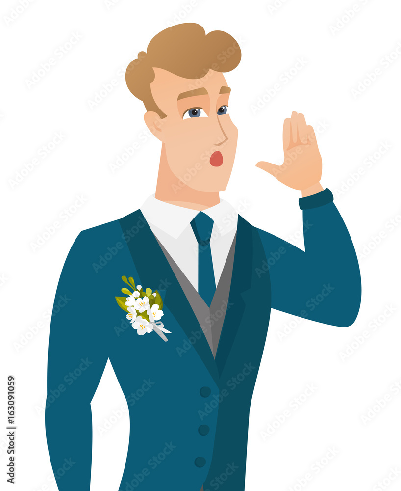 Young caucasian groom calling for help. Young caucasian groom calling for help.