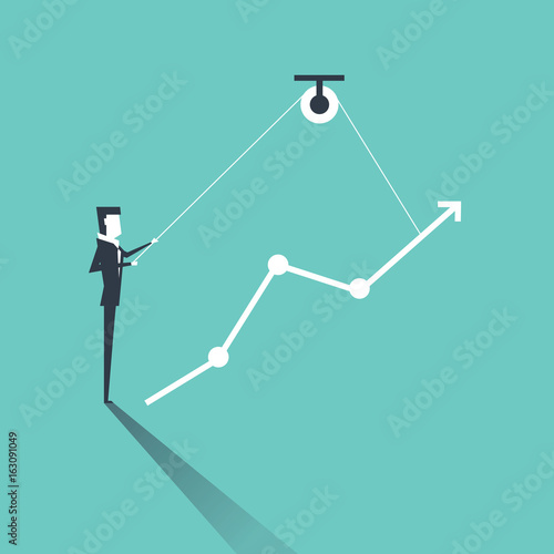 Businessman and engineer try to build graph. vector