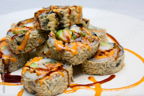 fried sushi roll close up