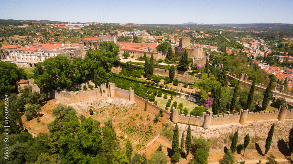 Aerial view of monastery Convent of Christ in Tomar, Portugal