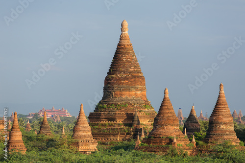 Beautiful ancient pagodas in Bagan during sunrise, Myanmar