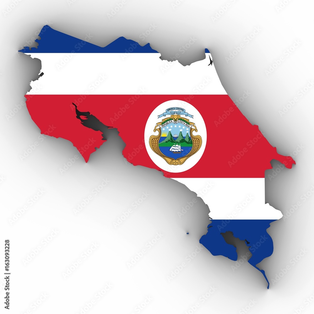Costa Rica Map Outline With Costa Rican Flag On White With Shadows 3d Illustration Stock 0565