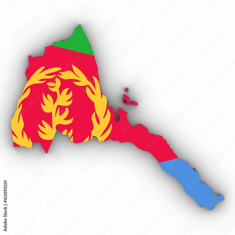 Eritrea Map Outline with Eritrean Flag on White with Shadows 3D