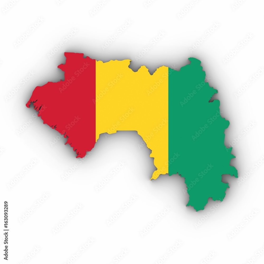 Guinea Map Outline with Guinean Flag on White with Shadows 3D Illustration Guinea Map Outline with Guinean Flag on White with Shadows 3D Illustration
