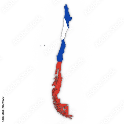 Chile Map Outline with Chilean Flag on White with Shadows 3D Illustration