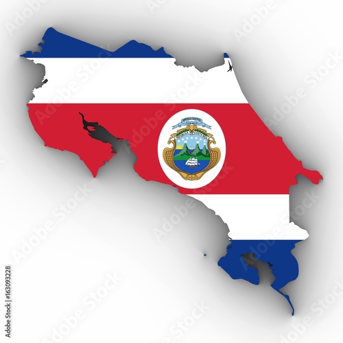 Photos Costa Rica Map Outline with Costa Rican Flag on White with Shadows 3D Illustrati