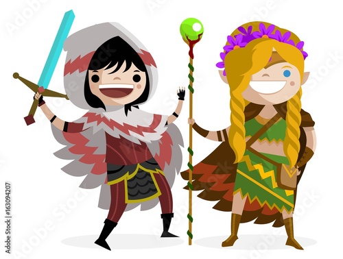 cute warrior and elf wizard girl