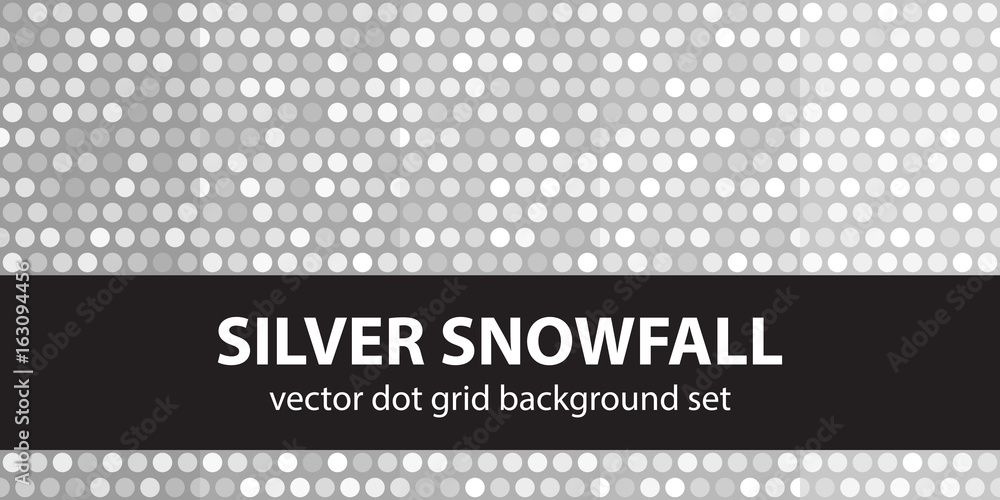 Polka dot pattern set Silver Snowfall. Vector seamless geometric dot backgrounds