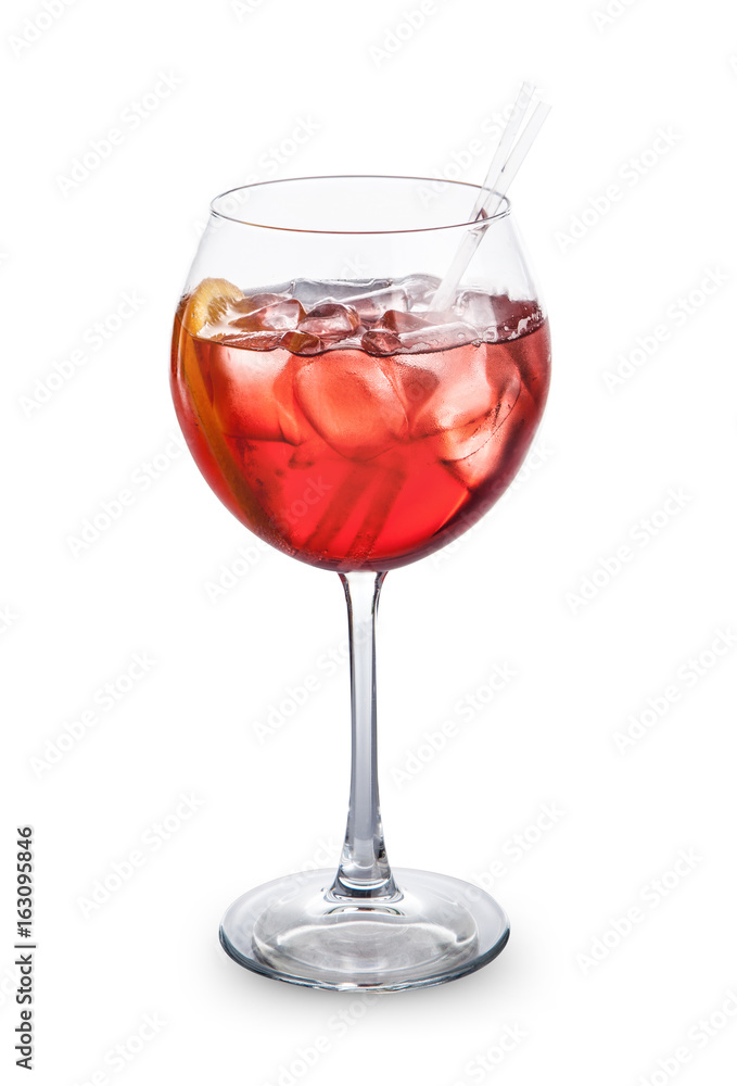 Red cocktail with ice and orange slice isolated on white background Red cocktail with ice and orange slice isolated on white background