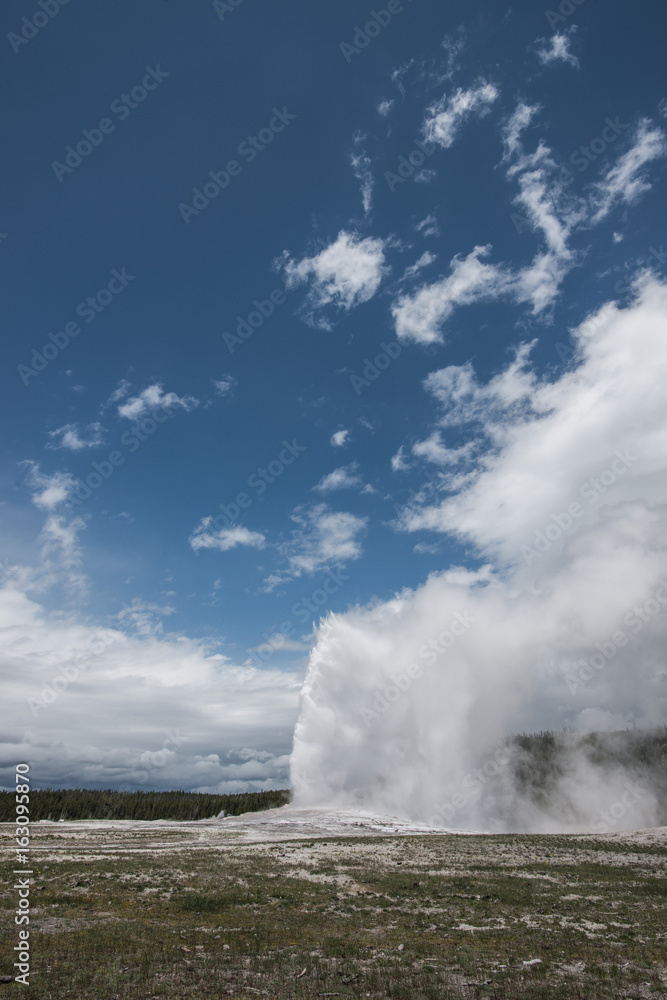 Old Faithful Eruption on a Cloudy Day in Yellowstone National Park, Wyoming Old Faithful Eruption on a Cloudy Day in Yellowstone National Park, Wyoming