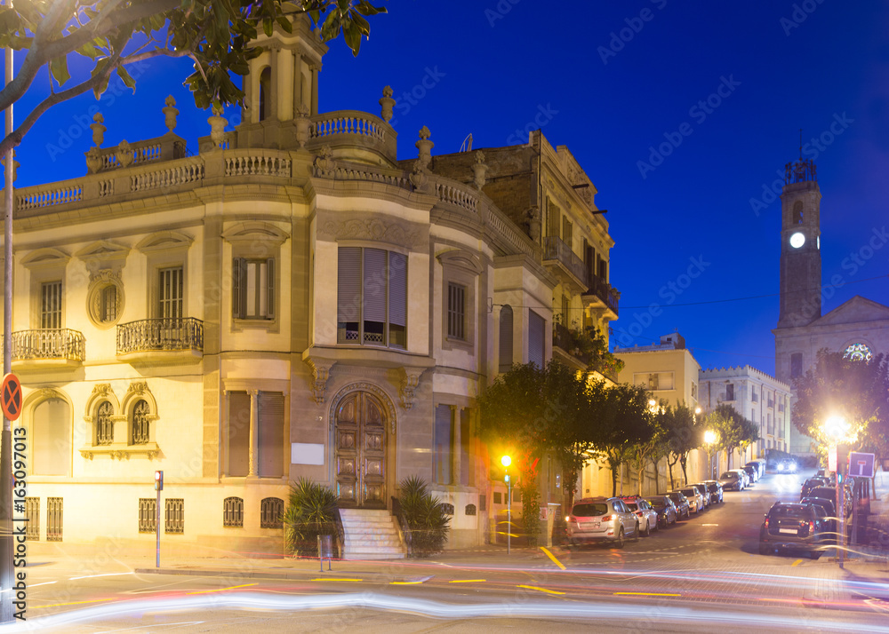 Old picturesque streets of Badalona in night. Barcelona
