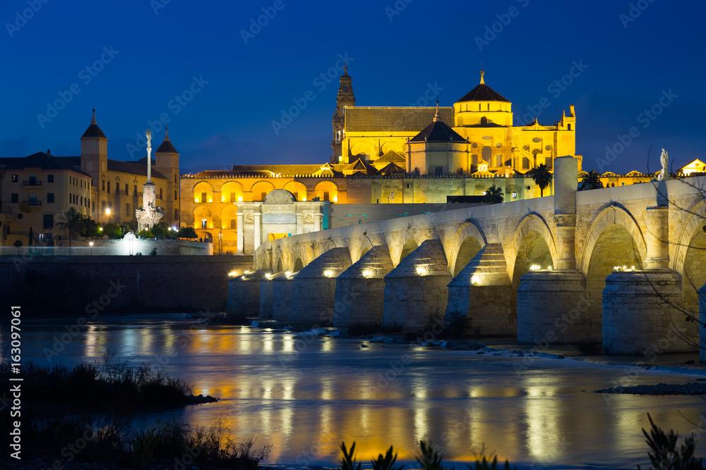 Cordoba and Roman bridge in night time