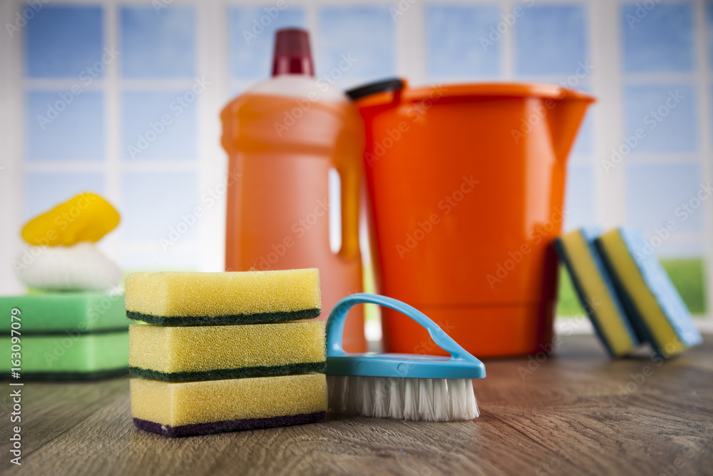 House cleaning product and window background House cleaning product and window background